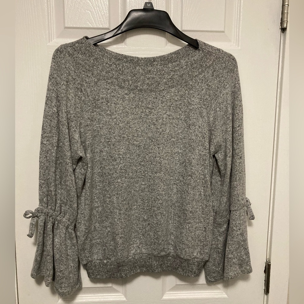 Express Heather Gray Women's Tied Bell Sleeve Sweater #J